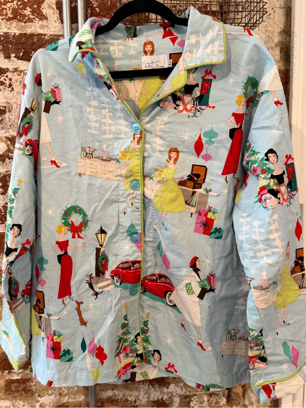 The Cat's Pajamas "A Very Vintage Christmas" Long Sleeve Pajama Top, Size L